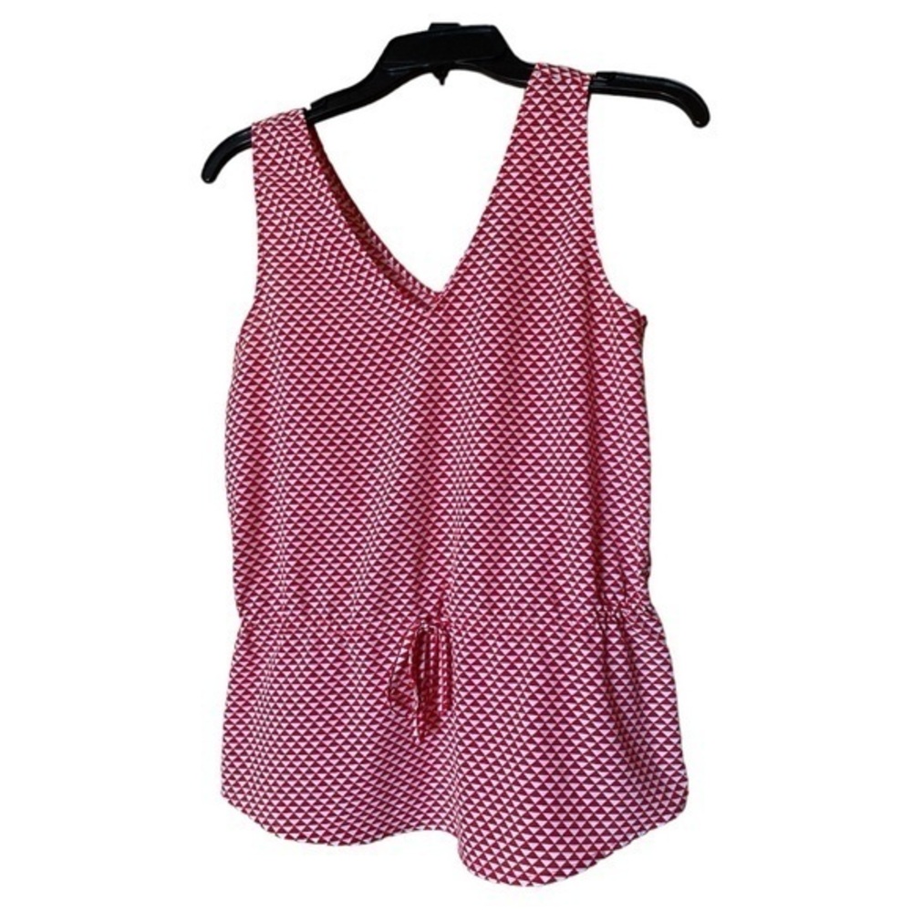 Banana Republic Sleeveless‎ Blouse Double V Neck Cinch Waist Red White XS Layer